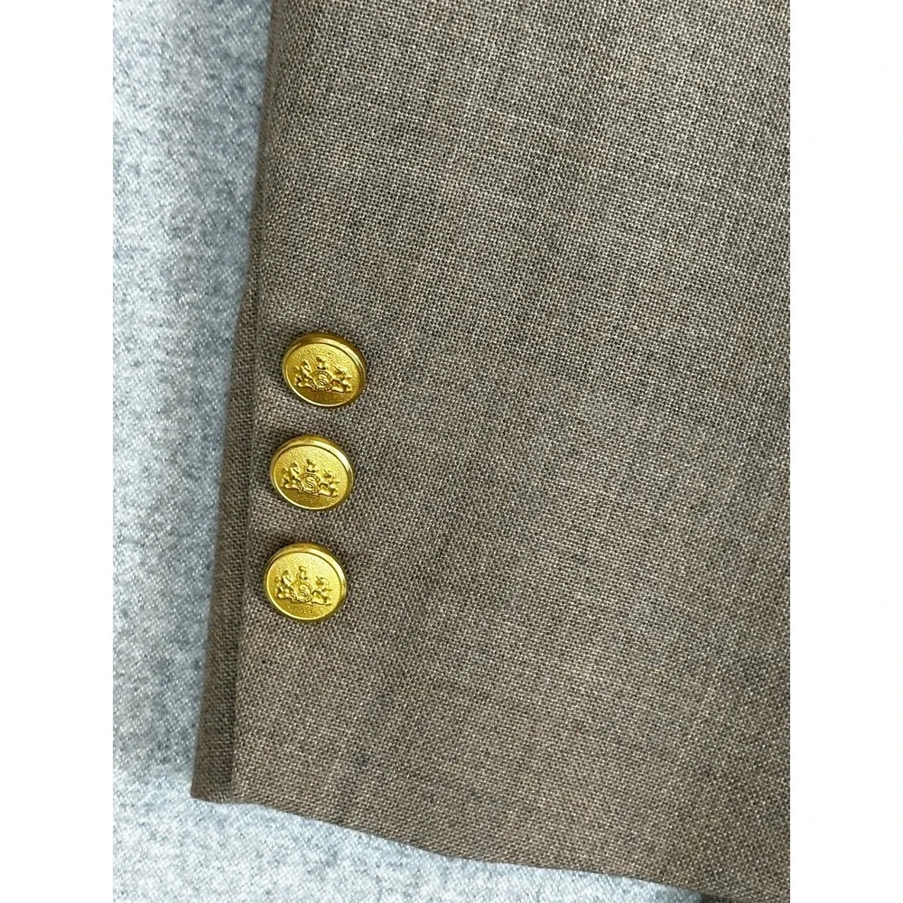 Stafford Blazer 44R Gray Brown Beige Worsted‎ Wool Gold Button Sport Coat Crest